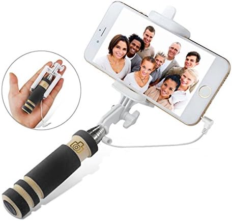 Mini Pocket Wired Selfie Stick Self-portrait Monopod with Adjustable Holder free-Charge No need Bluetooth pairing for LG G4 G3 Iphone Samsung (Black)