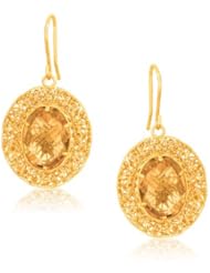Italian Design 14K Yellow Gold Lace Earrings with Oval Citrine