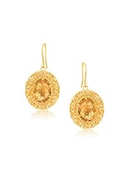 Italian Design 14K Yellow Gold Lace Earrings with Oval Citrine