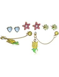Betsey Johnson "Fairyland" Flower Multi-Charm 5-Stud Earrings Jewelry Set