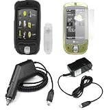 Solid Black Snap on Rubberized Case with Clip + Premium Clear Reusable LCD Screen Protector + Car + Home Travel Charger for Sprint Alltel TC Touch, XV6900 Verizon Smartphone