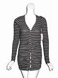 VELVET Long Striped V Neck Cardigan LS Top In Black/Gray