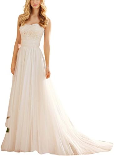 Topquality2016 Women's Lace Net Strapless Wedding Gown for Bride Size 8 Ivory