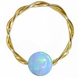 14G 3/8 Light Blue Opal Solid 14kt Yellow Gold Twisted Captive