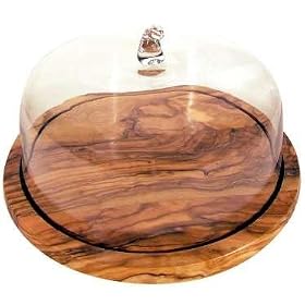 Plateau de fromage rond en bois avec cloche en verre, 26 cm