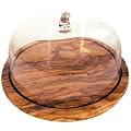 Plateau de fromage rond en bois avec cloche en verre, 26 cm
