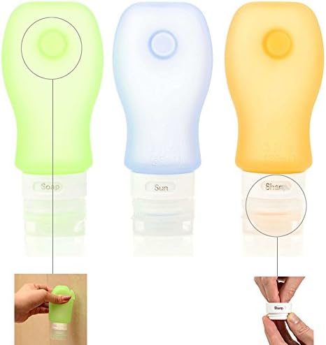 Suction Leak Proof Silicone Travel Bottle Set 3 PACK, 3 OZ (89 ML) - TSA Approved - BPA Free - Squeezable &amp; Refillable Containers For Toiletries