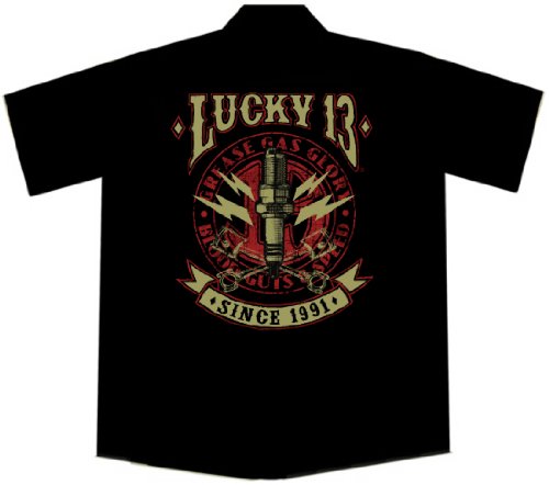 Lucky 13 Amped Spark Plug and Pistons Hot Rod Car Work Shirt