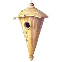 Hanging Stoneware Cone Birdhouse - Handthrown Pottery, Butternut Color