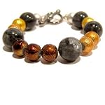 Labradorite Bracelet 06 Strand Larkivite 14mm Gray Gold Beaded Gemstone Crystal