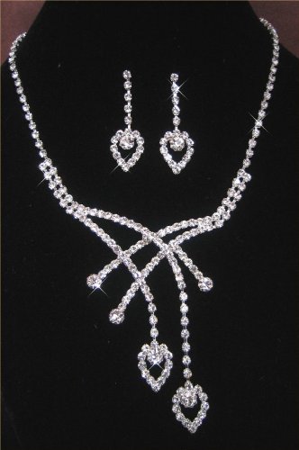 Heart Rhinestone Wedding Bridal Prom Necklace 