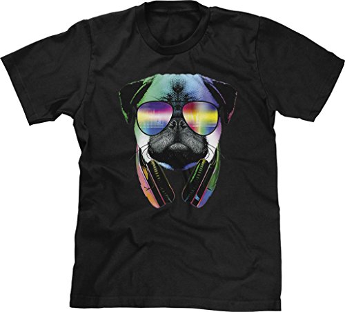 Blittzen Mens T-shirt Pug Sunglasses Headphones