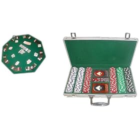 Trademark Poker 300 11.5g Dice-Striped Chips, Aluminum Case and Poker Tabletop