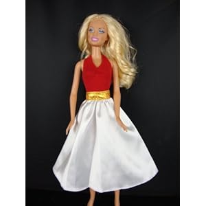 3 Pc SET White Skirt and Red Halter Top and Detactable Gold Belt Great Seperate or Together Made to Fit the Barbie Doll 3 Pc SET White Skirt and Red Halter Top and Detactable Gold Belt Great Seperate or Together Made to Fit the Barbie Doll