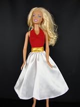 3 Pc SET White Skirt and Red Halter Top and Detactable Gold Belt Great Seperate or Together Made to Fit the Barbie Doll