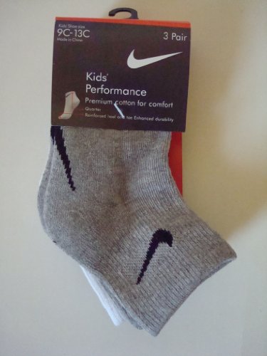 Nike Kids' Todders Boys Girls Performance 3 Pack Ankle Socks, Size Medium, 9C-13C
