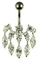 Silver Ladies White Cubic Zirconia 5 Strand Hanging Body Bar