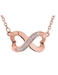 Infinite Love Double Heart White Topaz Pendant Necklace 1/10 Carat (ctw) in Sterling Silver with Rose Pink Gold