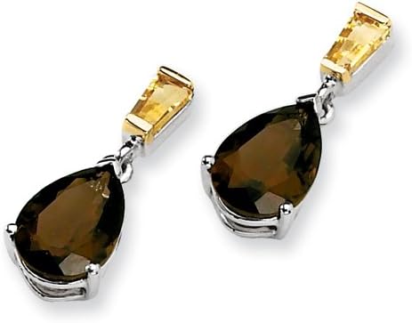 Colored Gemstones Sterling Silver &amp; 14K Smokey Quartz and Citrine Earrings