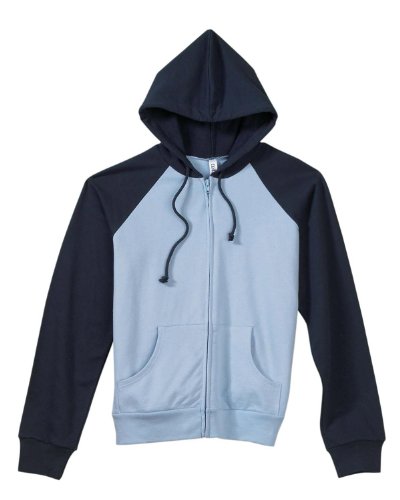 Bella Ladies Two-Tone Raglan Full-Zip Hoody - Baby Blue/Navy - Medium