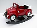 35" Long Red Rocking Car with White Wheels/Lamps/Mirrors and Hood