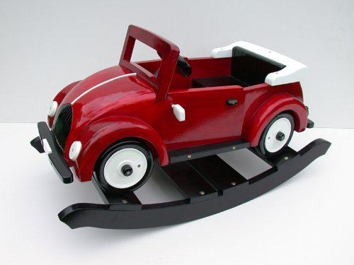 Childrens Toyshop  Toys : 35" Long Red Rocking Car with White Wheels/Lamps/Mirrors and Hood