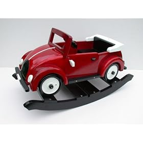 35" Long Red Rocking Car with White Wheels/Lamps/Mirrors and Hood