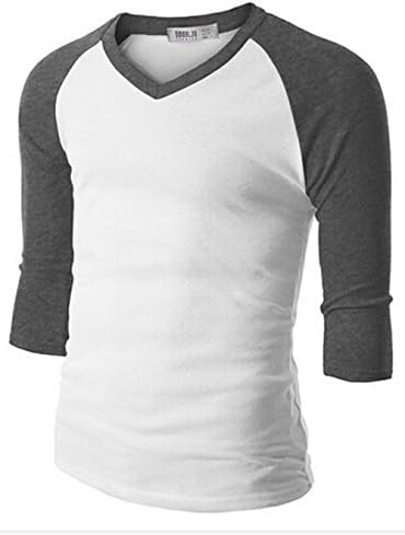 Pilotdarss Casual Slim Fit Raglan Baseball 3/4 Sleeve V-Neck Summer T-Shirts (S, Gray)
