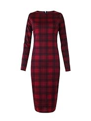 Long Sleeves Scoop Neck Checkered Print Bodycon Dress/Midi Dress 