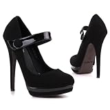 Damen Schuhe, PUMPS, LACK HIGH HEELS PLATEAU RIEMCHEN, 921, Synthetik in hochwertiger Velour Leder Optik0