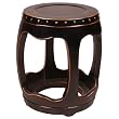 Handmade 18" Black Wood Barrel-Shape Accent / End Table With Carved Open Leg Design
