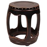 Handmade 18" Black Wood Barrel-Shape Accent / End Table With Carved Open Leg Design