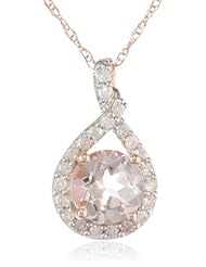 10k Rose Gold Morganite and Diamond Pendant Necklace (0.2 cttw GH, Color, I2-I3 Clarity), 17"