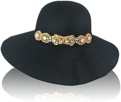 Floppy Felt Wool Hat With 1920's Fedora Black Peach Rhinestone Beaded Interchangeable