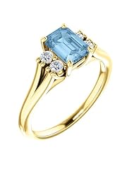 18K Yellow Gold 7.00x5.00mm Emerald Cut Sky Blue Topaz and Diamond Ring -- LIFETIME WARRANTY