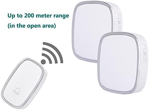 Portable Wireless Doorbell Kits, 1 Remote Push Button(Transmitter) and 2 Plugin Door Chime(Ac Receiver), Waterproof Design and 36 Tones can Freely Choose,Suitable For More Occasions (white)