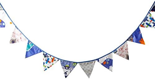 Plane&amp;Boat Cartoon Pattern Double Layer Cotton Triangle Flag Buntings Banners for Christmas Holiday Party Decoration Baby Shower Bunting,12pcs