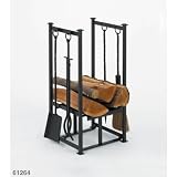 MISSION Fireplace Hearth Woodstove Center : Wood Log & Kindling Bin Holder with Tool Set - BLACK