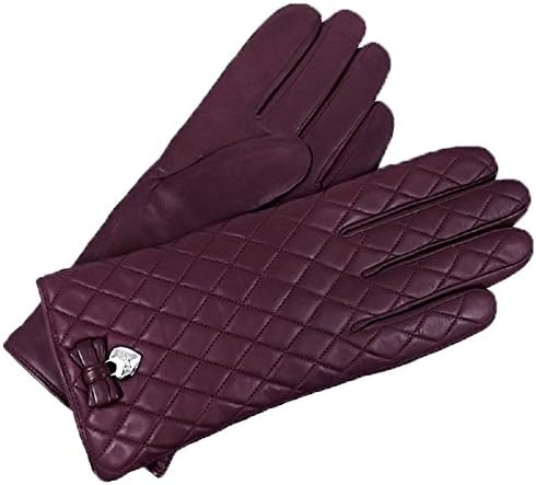 Coach Woman's Sherry Plum Purple Quilted Cashmere Lined Bow Gloves F83722 6.5