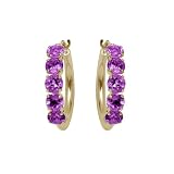 Discount 10k Yellow Gold 5 Stone Amethyst Hoop Earrings