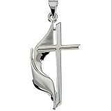 14K White Gold Methodist Cross Pendant - 30.00x17.50mm