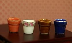 Porcelain Flower Pots Set of 4- Dollhouse Miniature