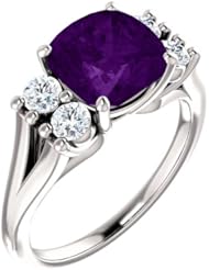 10K White Gold 8.00x8.00mm Antique Cushion Cut Amethyst and Diamond Ring -- LIFETIME WARRANTY