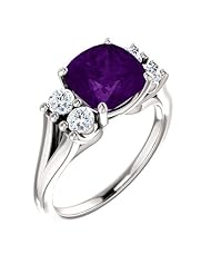 14K White Gold 8.00x8.00mm Antique Cushion Cut Amethyst and Diamond Ring -- LIFETIME WARRANTY
