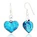 925 Sterling Silver Hand Blown Venetian Murano Glass Sky Blue Heart Shaped Dangle Hook Earrings