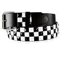 LEATHER BLACK CHECKERED STUDDED SNAP BELT WITH DETACHABLE BUCKLE