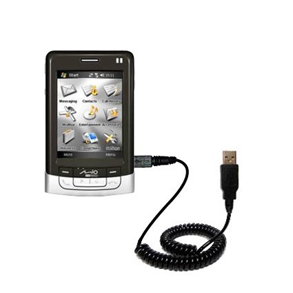 Coiled USB Cable for the Mio DigiWalker A501 with Power Hot Sync and Charge capabilities - uses Gomadic TipExchange Technology
