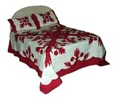 100% Cotton Fine Quality Needle Point Stitched Hawaiian Quilt (K) (RED) (Y26)