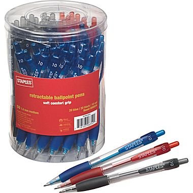 Staples Retractable Ballpoint Pens, Medium Point, Assorted, 50/Pack