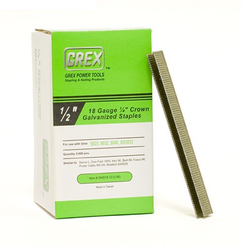 GREX GNS18-12 18 Gauge 1 4-Inch Crown 1 2-Inch Length Galvanized and Coated Staples (5,000 per box)